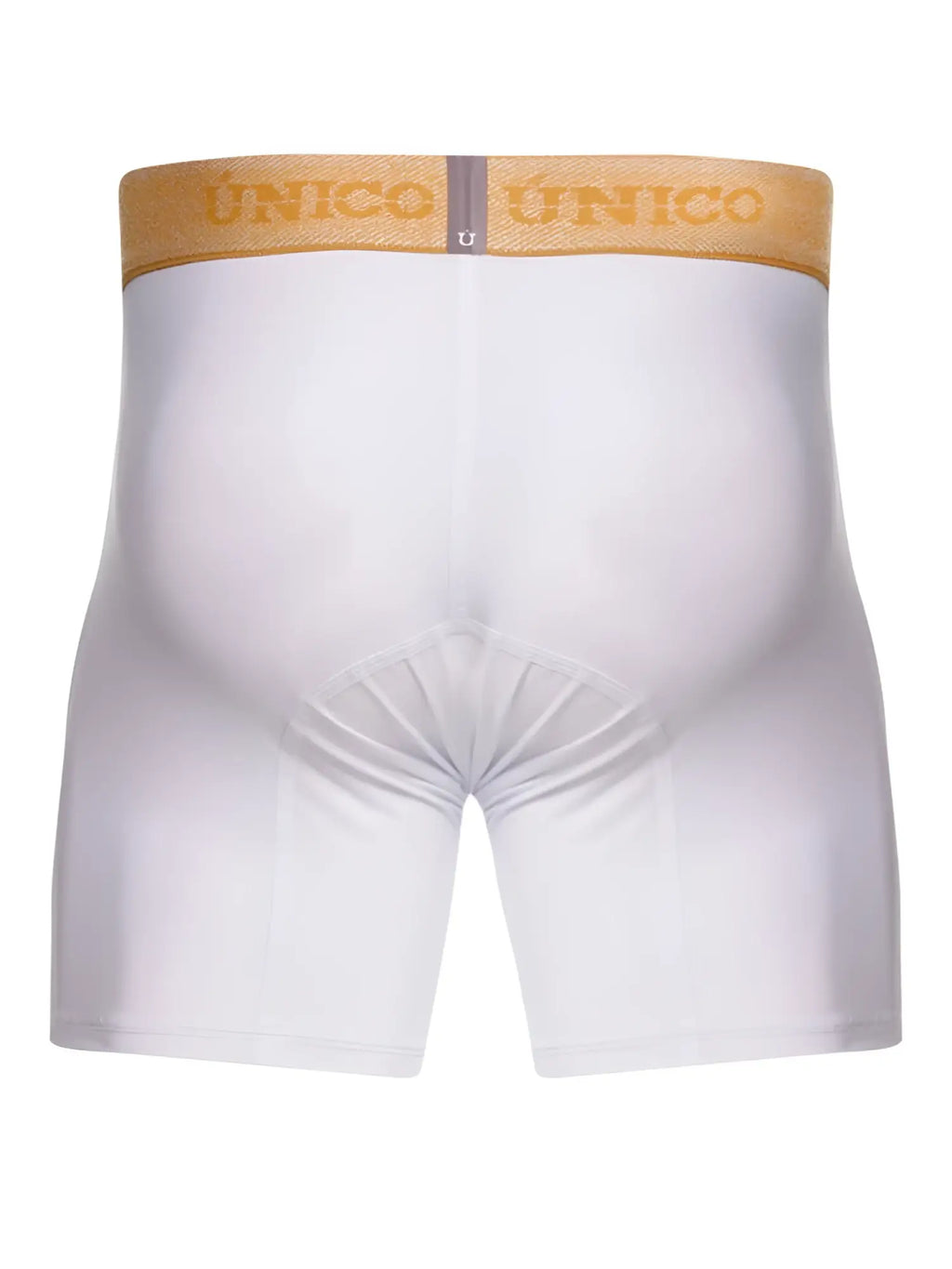 White unico 26040100225 amber boxer briefs in white with a gold waistband featuring unico branding for premium comfort