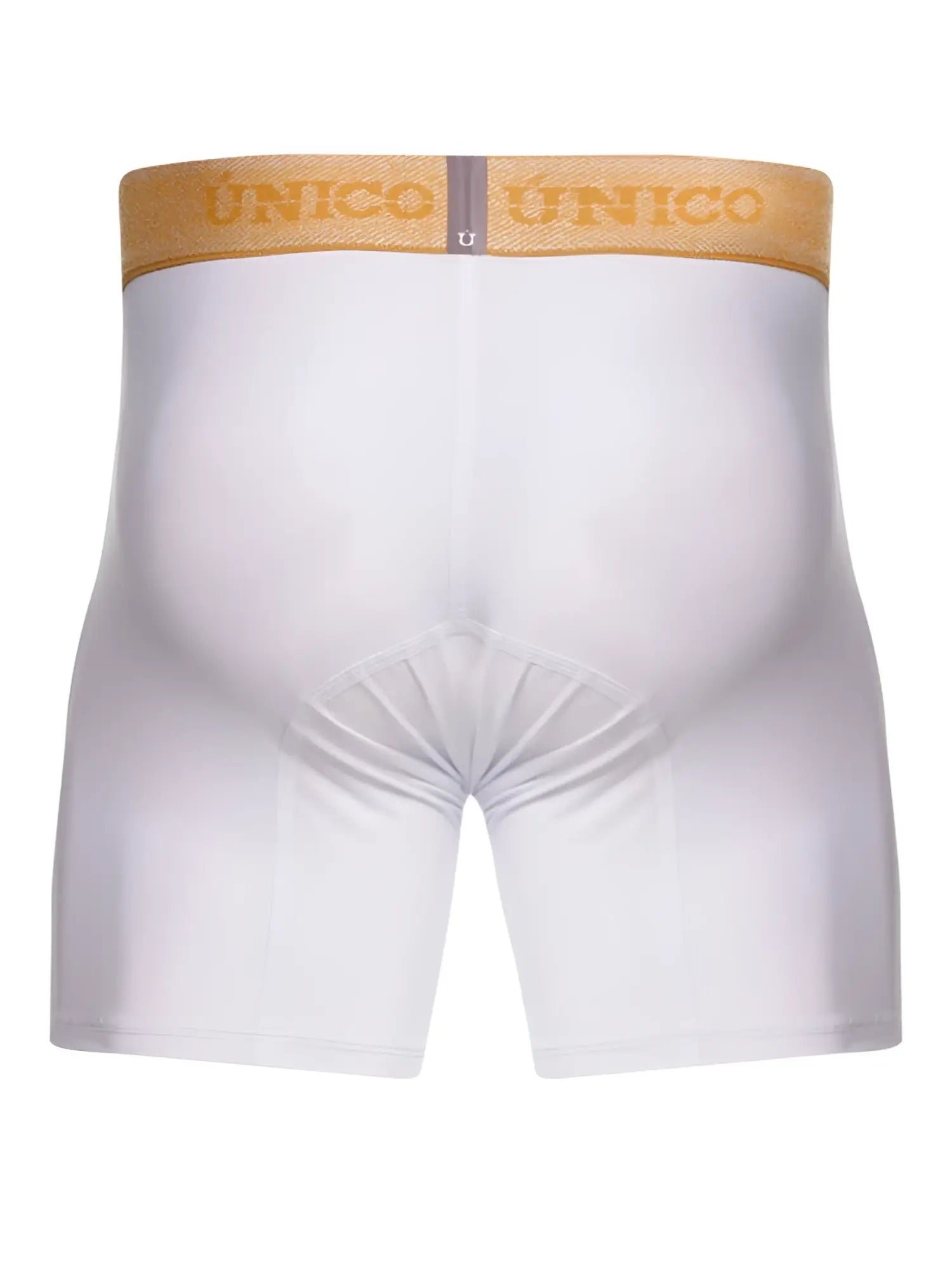 White unico 26040100225 amber boxer briefs in white with a gold waistband featuring unico branding for premium comfort