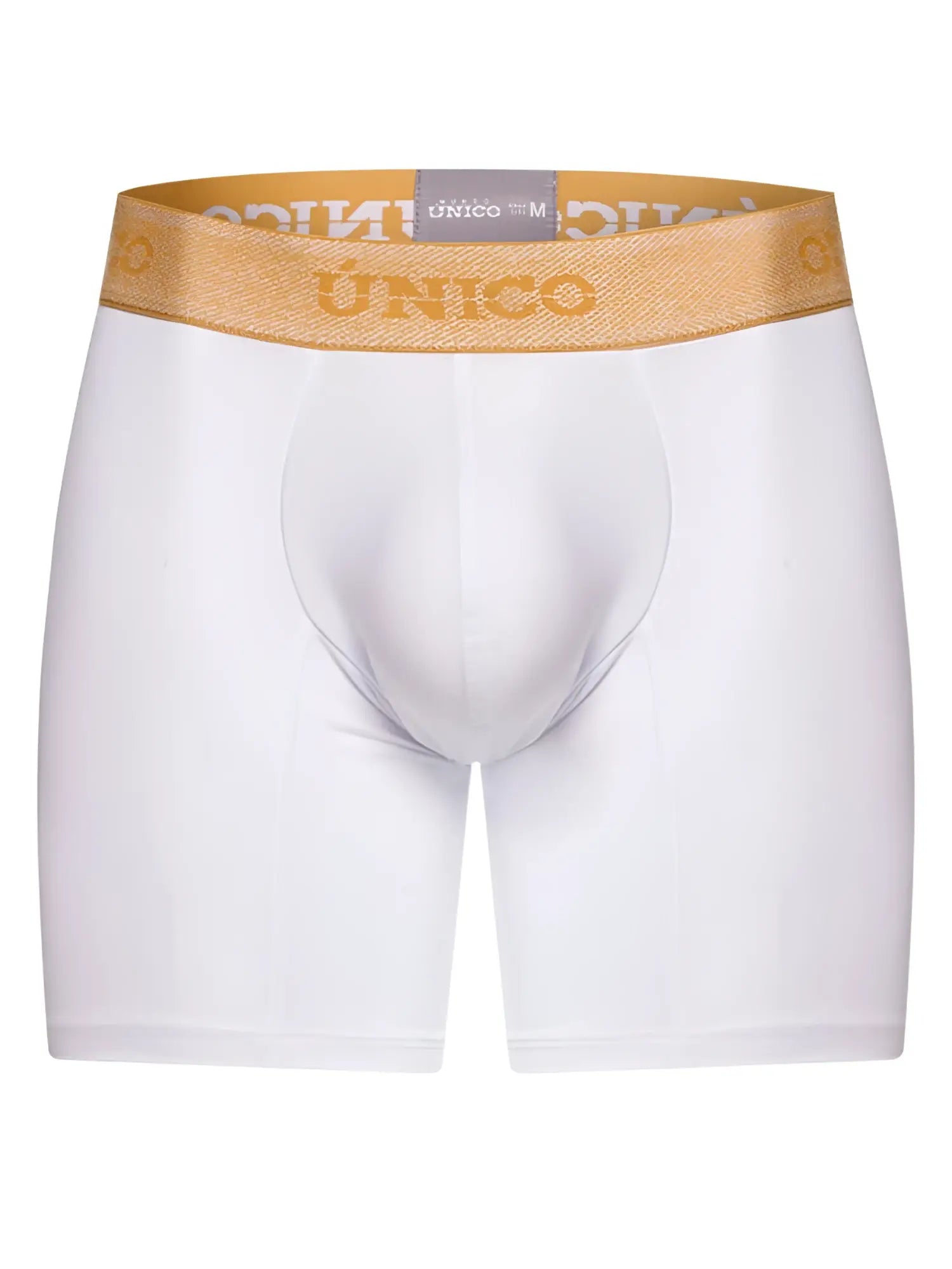 White unico 26040100225 amber boxer briefs with gold elastic waistband and matching gold brand lettering for premium comfort
