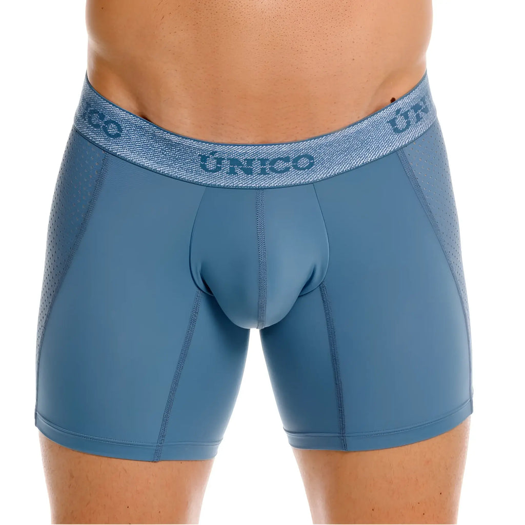 Blue unico classic boxer briefs color 46 blue with textured waistband and breathable mesh panels for premium comfort and fit