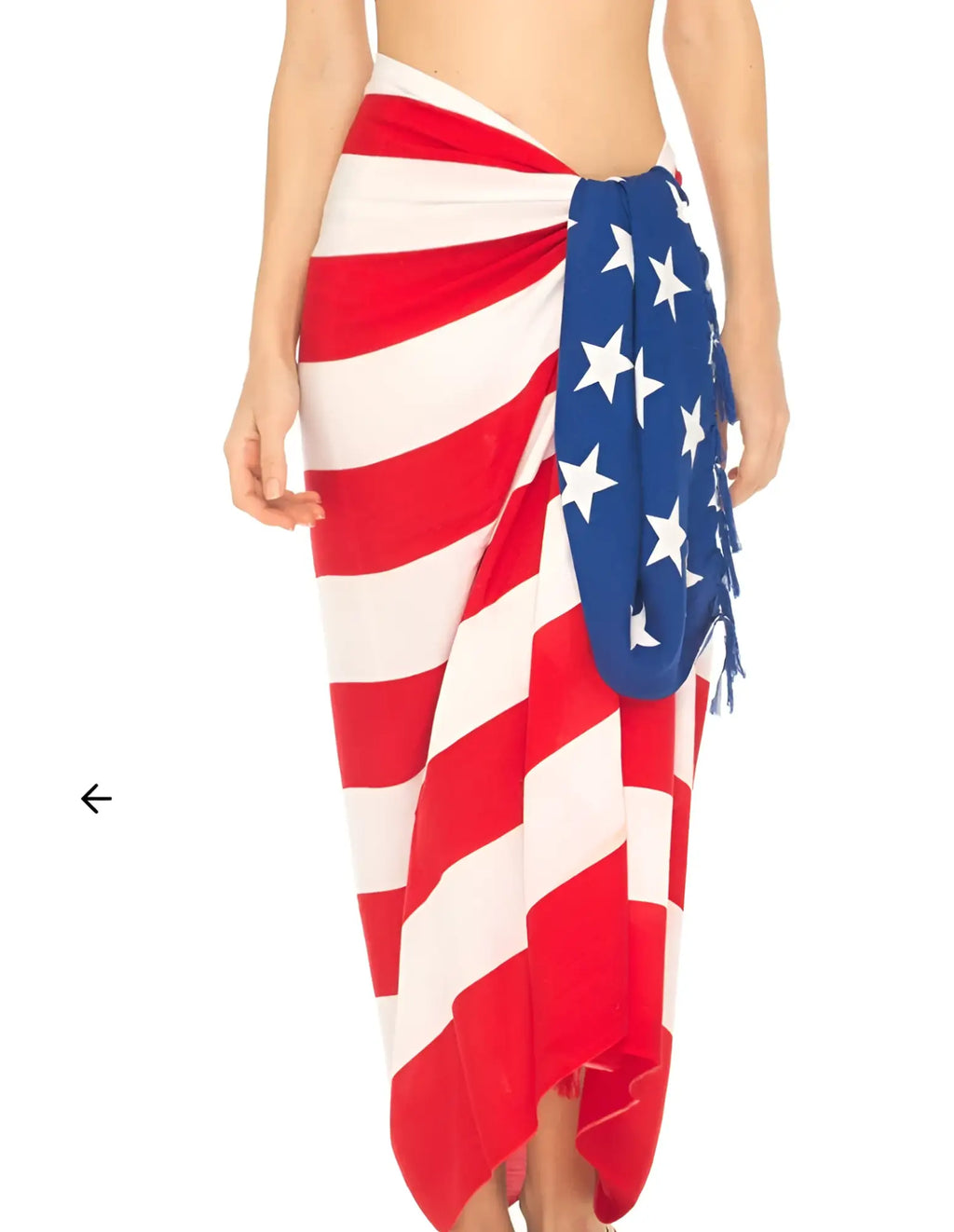 Red white and blue american flag patterned soft fabric wrap skirt with fringed end usa flag canga sarong pareo