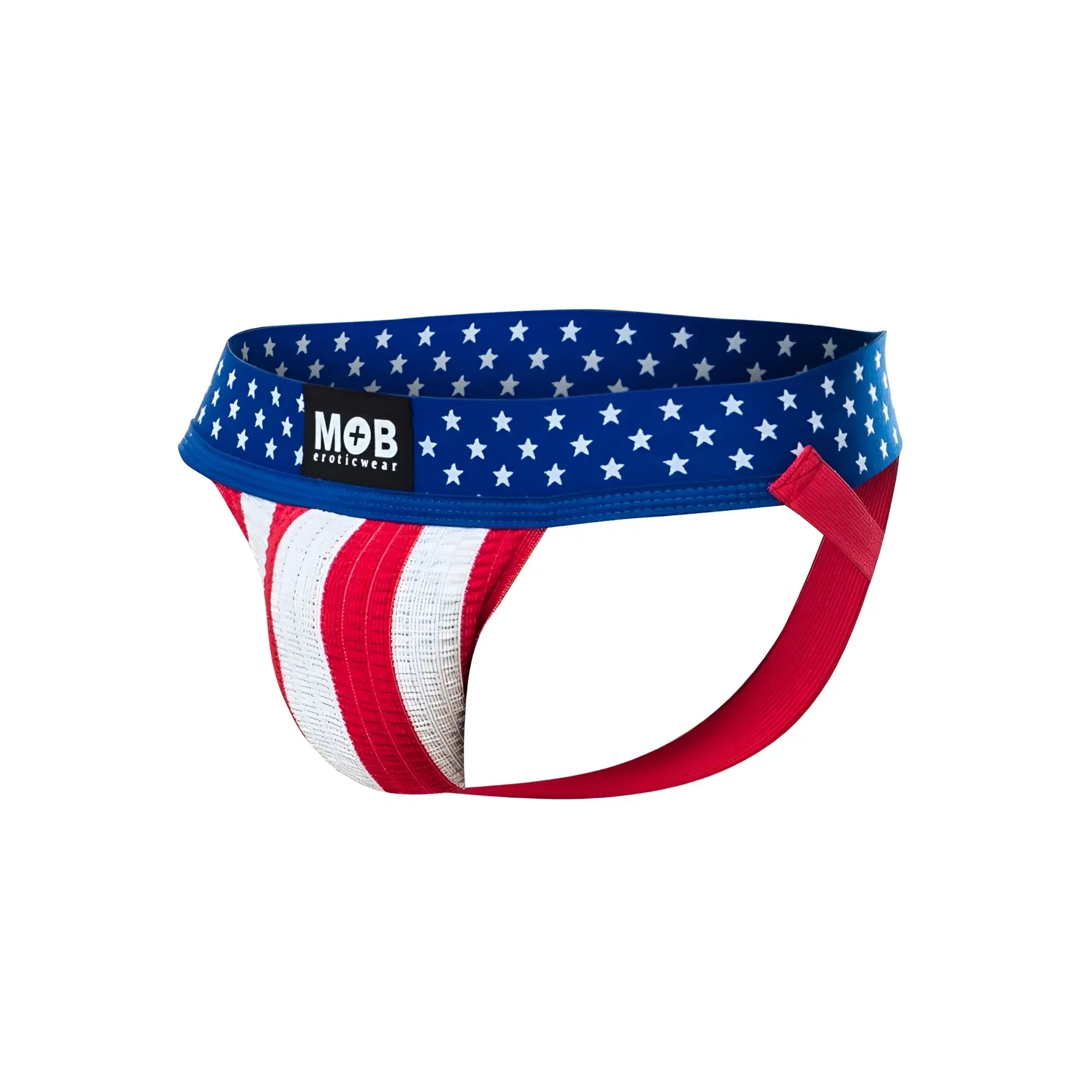 Usa flag mens jockstrap featuring red white and blue athletic briefs with star-spangled waistband by mob eroticwear