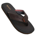 Brown leather-style usa sandal flip-flop with american flag strap and rockin embroidered on the insole