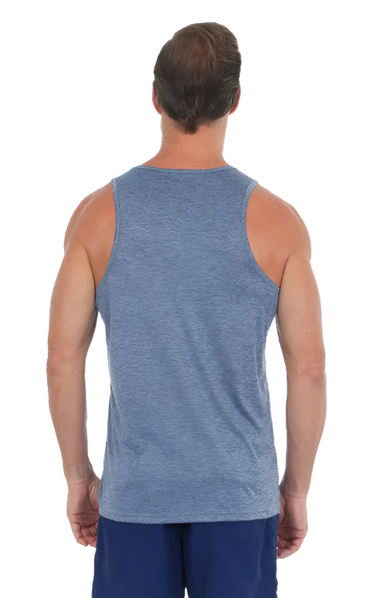 Uzzi dri-fit tank top in blue heathered fabric with a simple fitted design for active wear and comfort