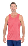 A men’s coral heathered UZZI dri-fit tank top made of soft breathable fabric for active wear