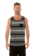 Uzzi pocket tank top black and gray striped with black pocket on left side casual sleeveless shirt