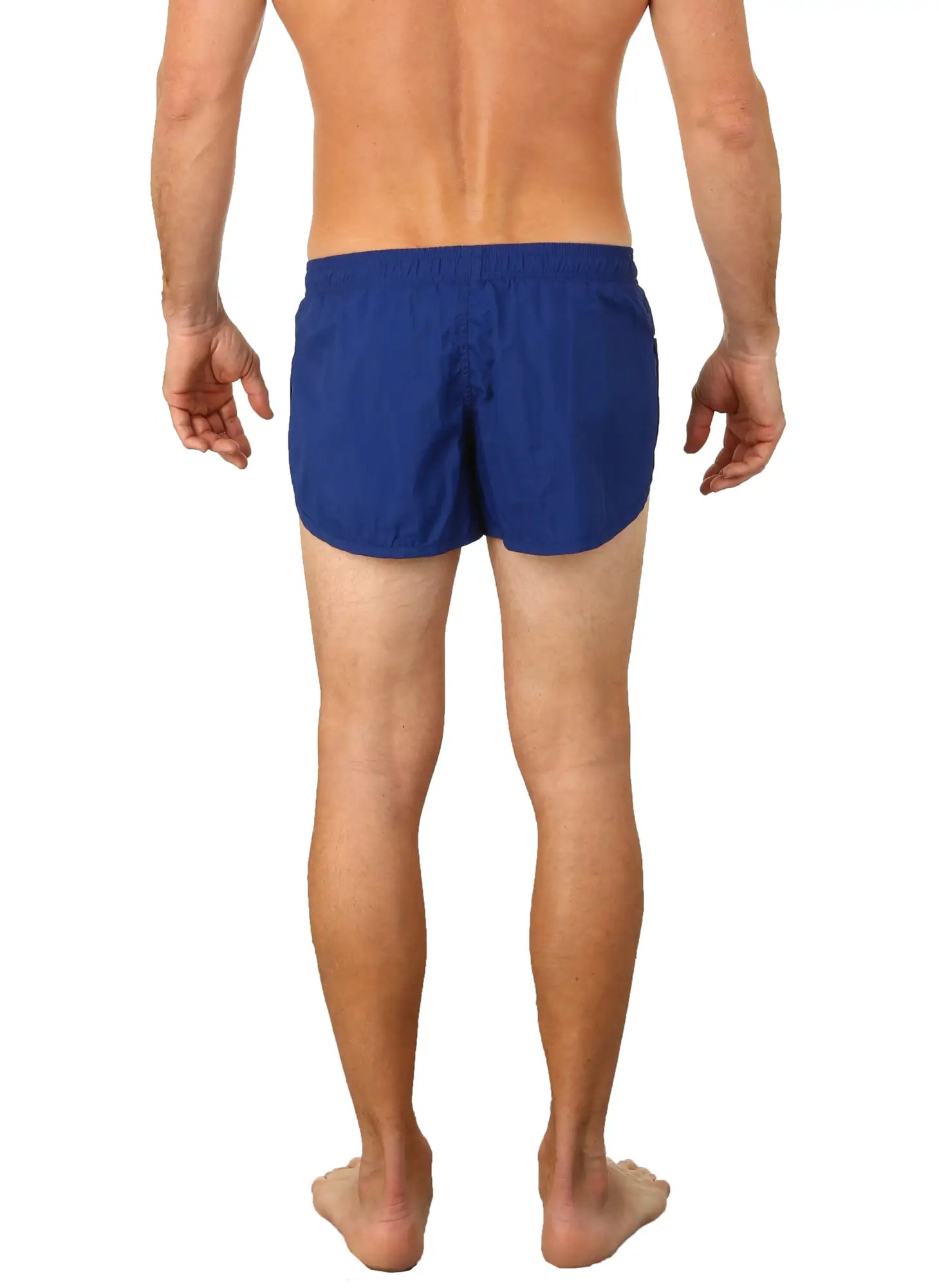 Blue UZZI running short swim trunks with a simple solid design perfect for active water sports