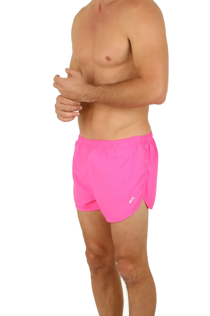 Uzzi running short bright pink athletic shorts with snug elastic waistband and subtle side slits for running