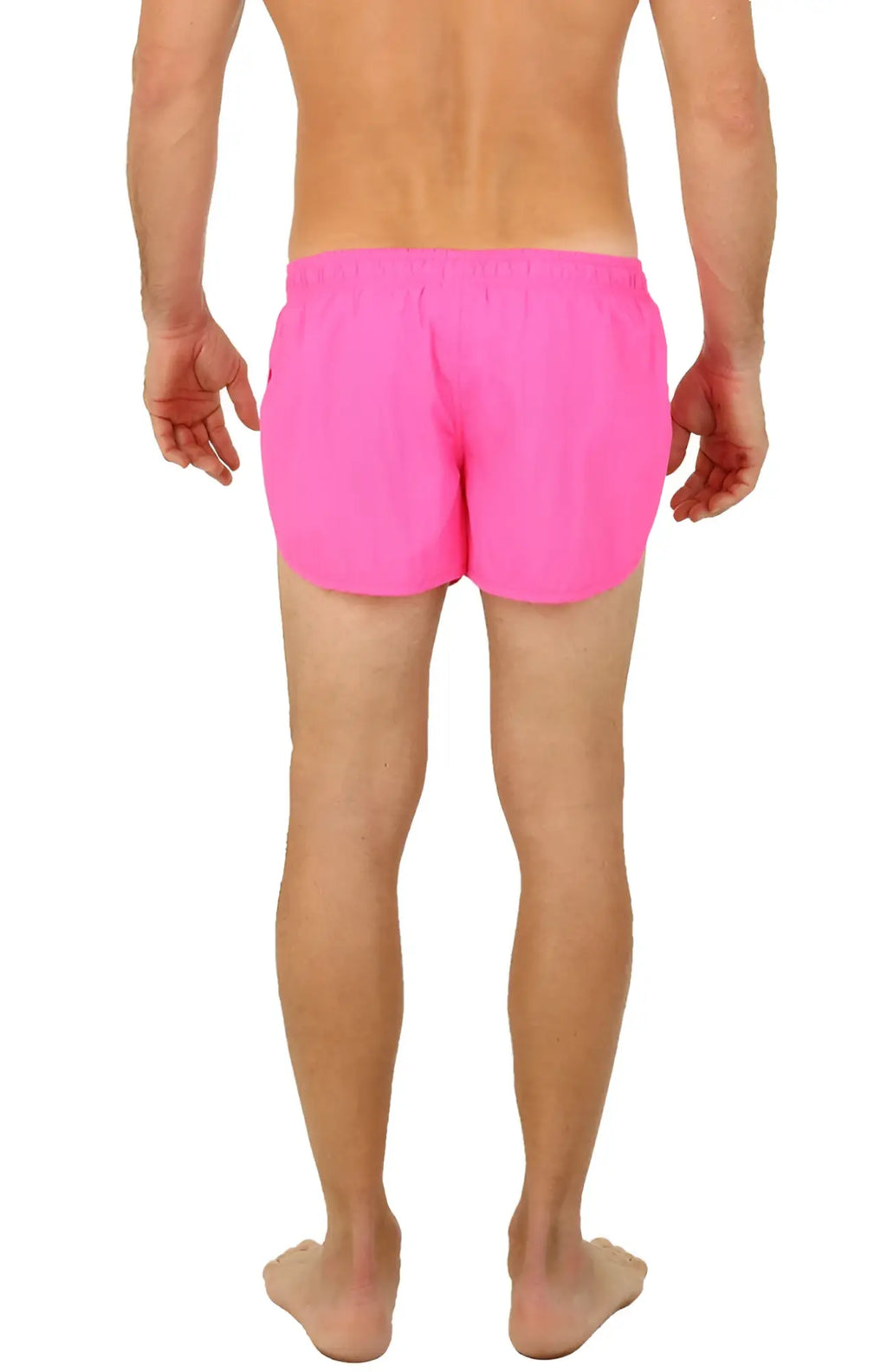 Bright pink UZZI running short swim trunks with a simple elastic waistband for comfortable wear