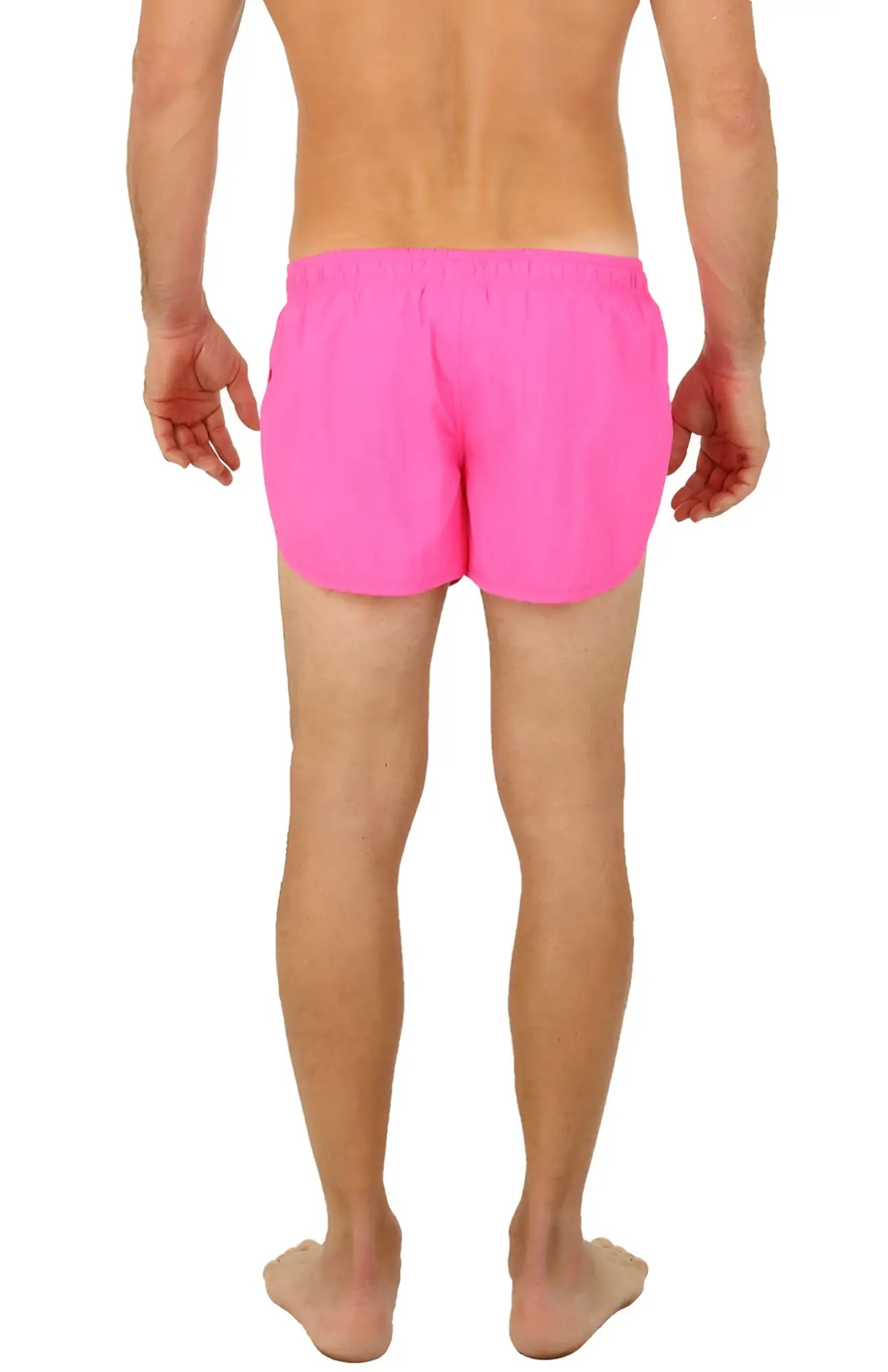 Bright pink UZZI running short swim trunks with a simple elastic waistband for comfortable wear