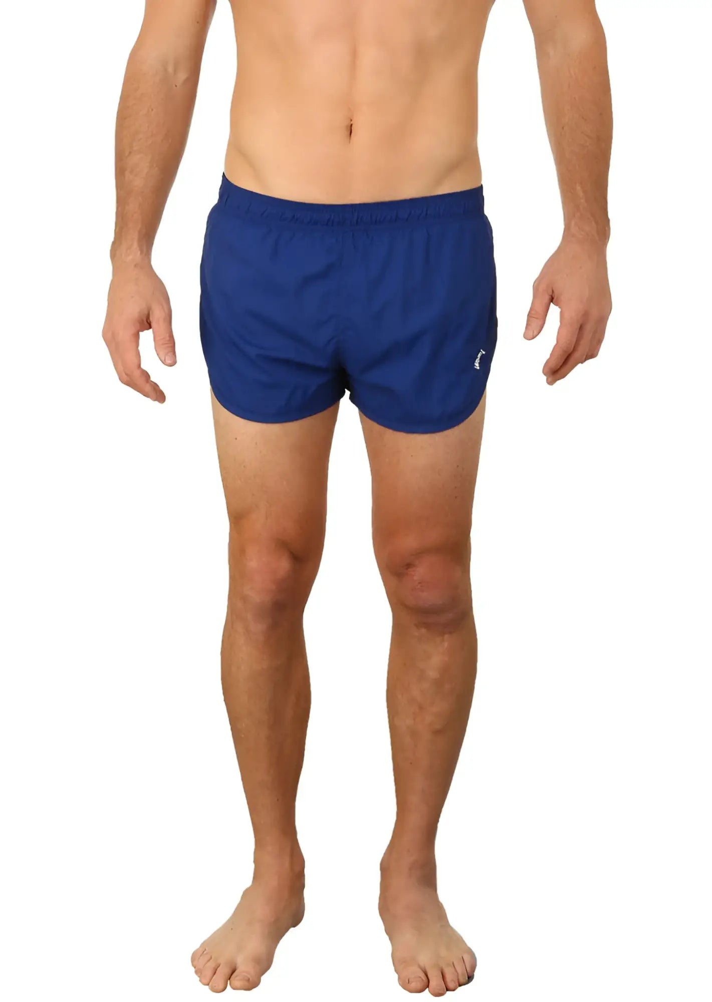 Uzzi running short royal blue athletic shorts with subtle white logo on lower right leg ideal for running