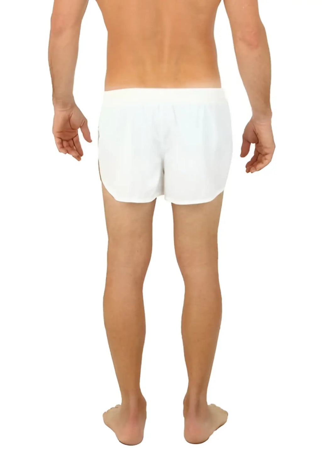White cotton UZZI running shorts with a simple clean design ideal for athletic and casual wear