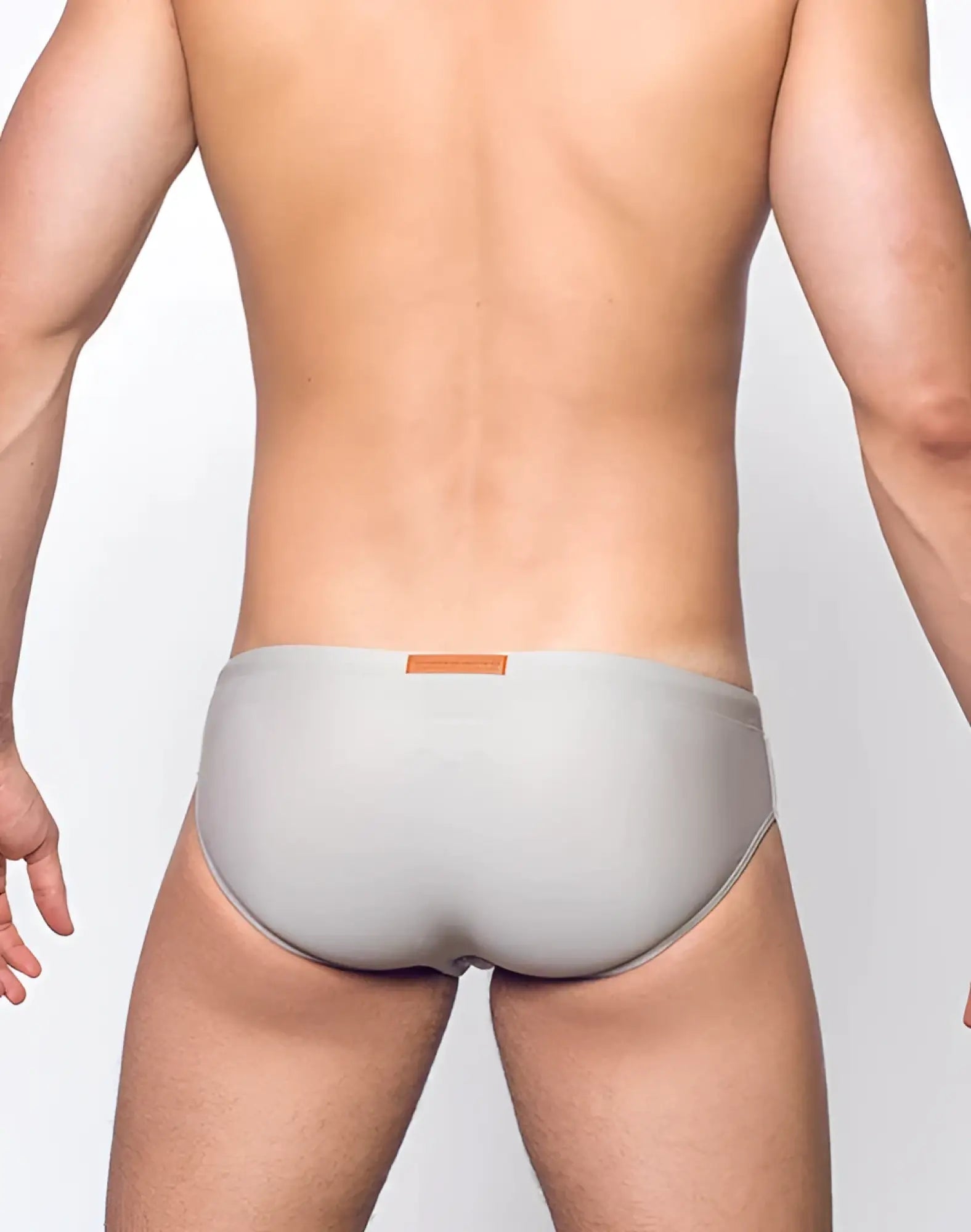 V10 core bikini gray briefs with subtle orange label on waistband made of soft breathable fabric
