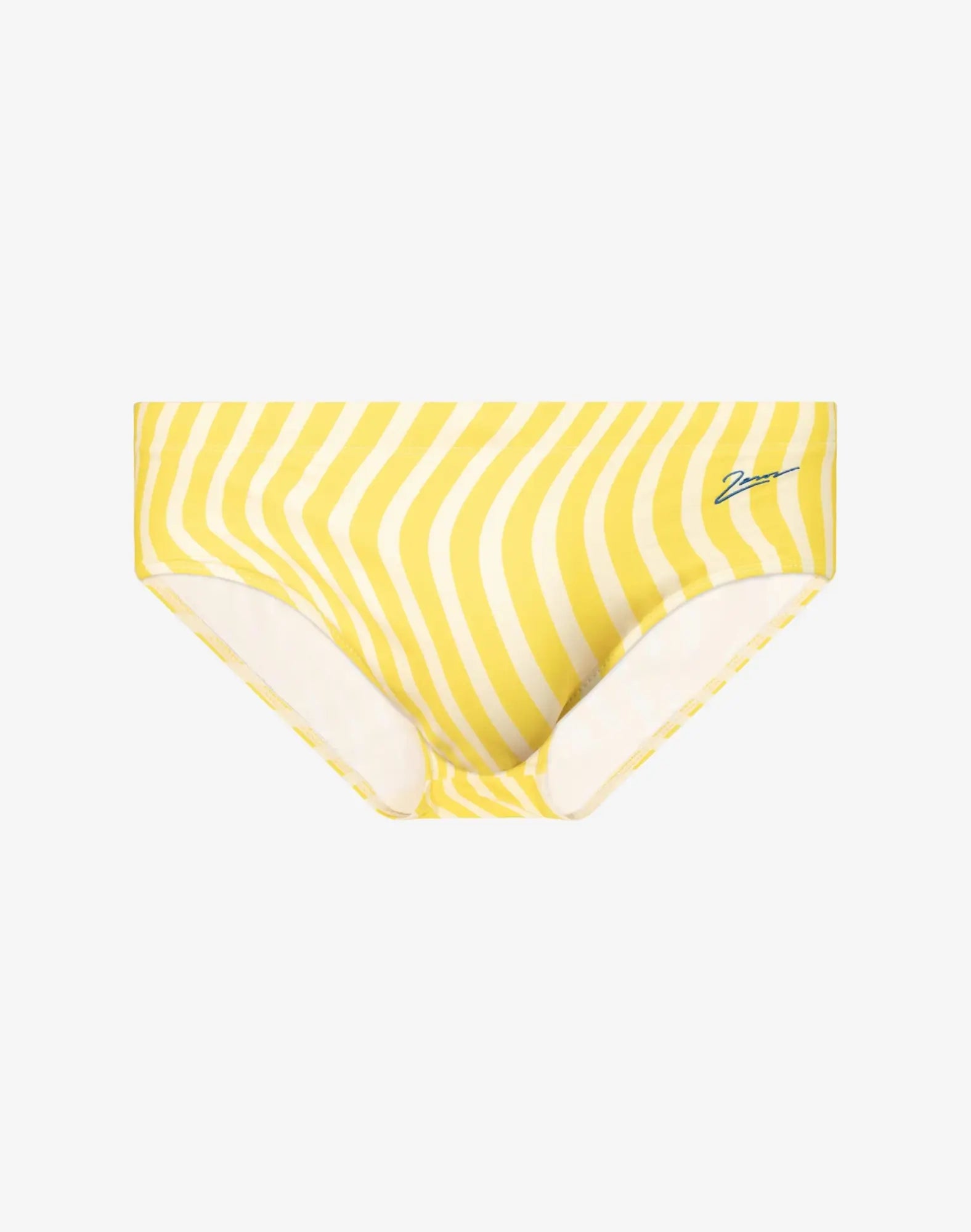 V40 printed swim sunga dolce yellow with yellow and white wavy stripes and subtle brand logo on the side