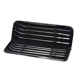Set of seven stainless steel medical forceps in black zippered case from van buren dilator set