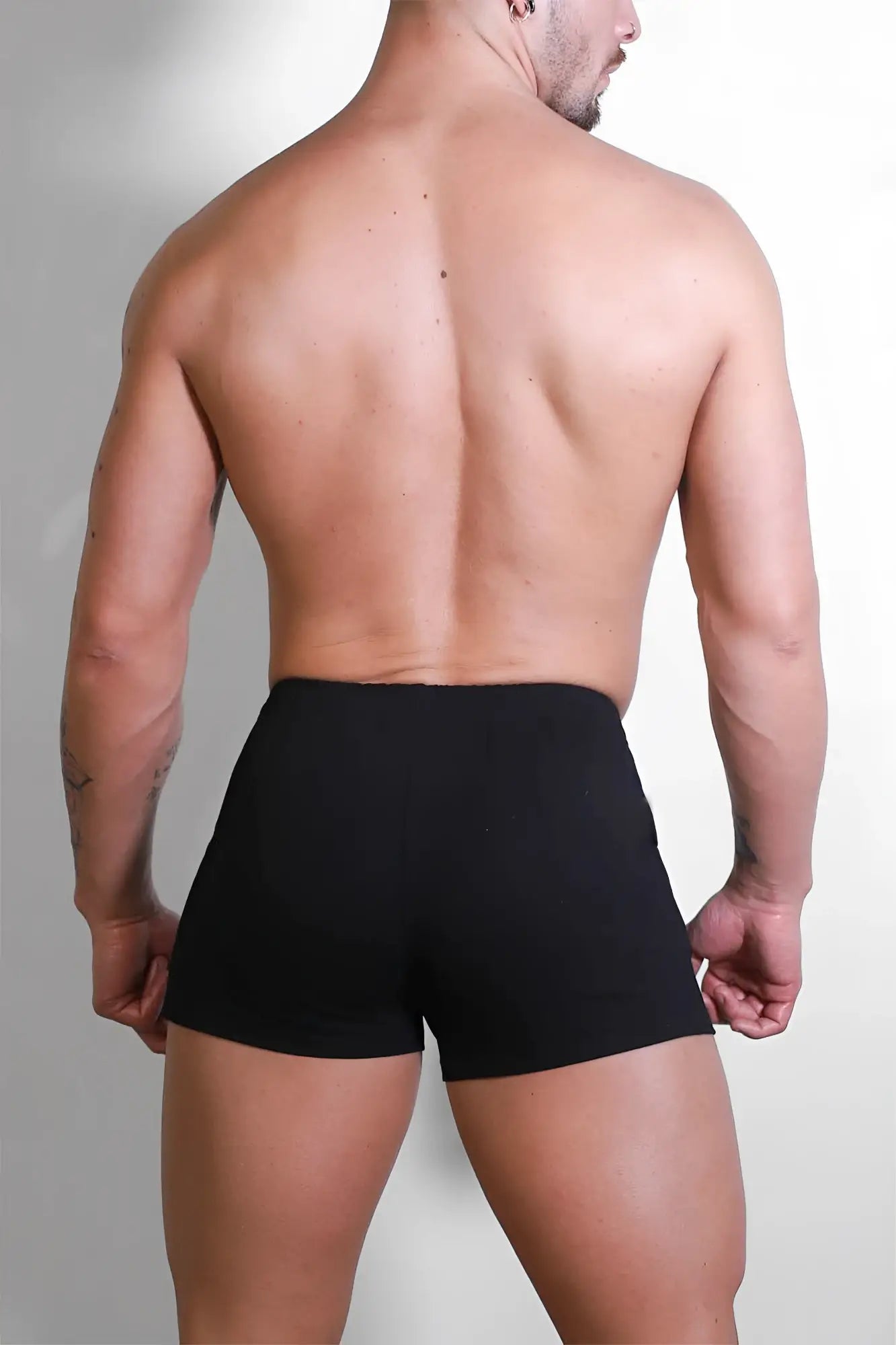 Varsity 2 inch short shorts in midnight black with smooth athletic briefs and zipper pocket for secure storage