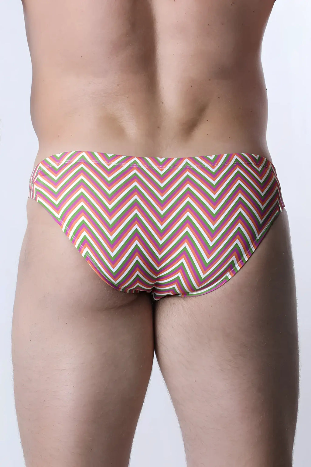 Pulse swim brief vibrant zigzag-patterned swim trunks in pink green and cream perfect for beachwear