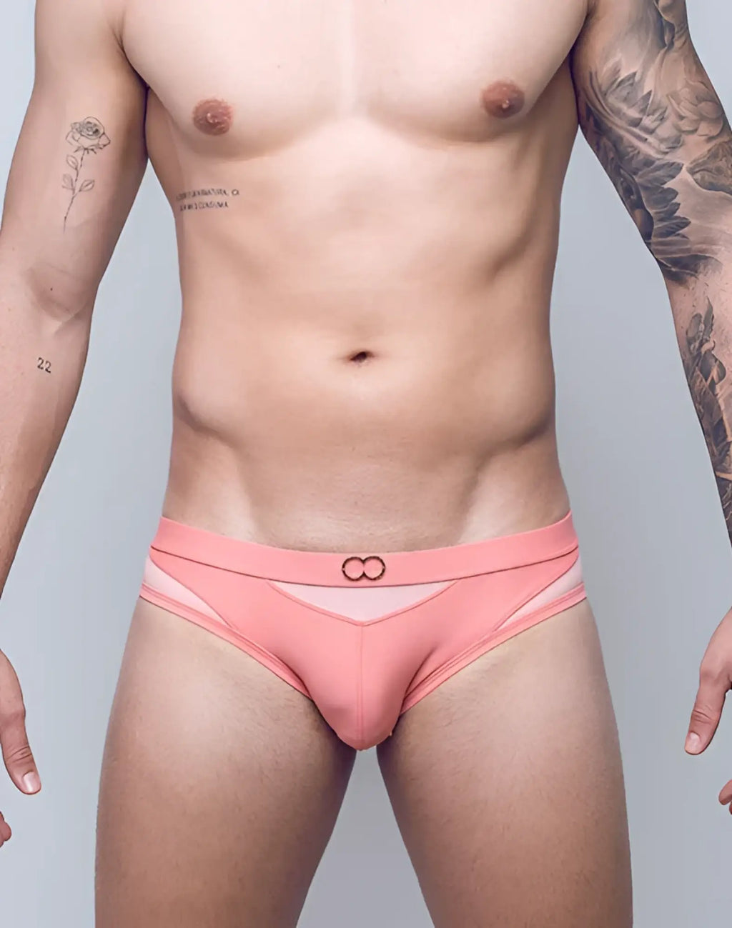 Vb13 swim brief pink athletic briefs with mesh panel and infinity symbol logo on waistband