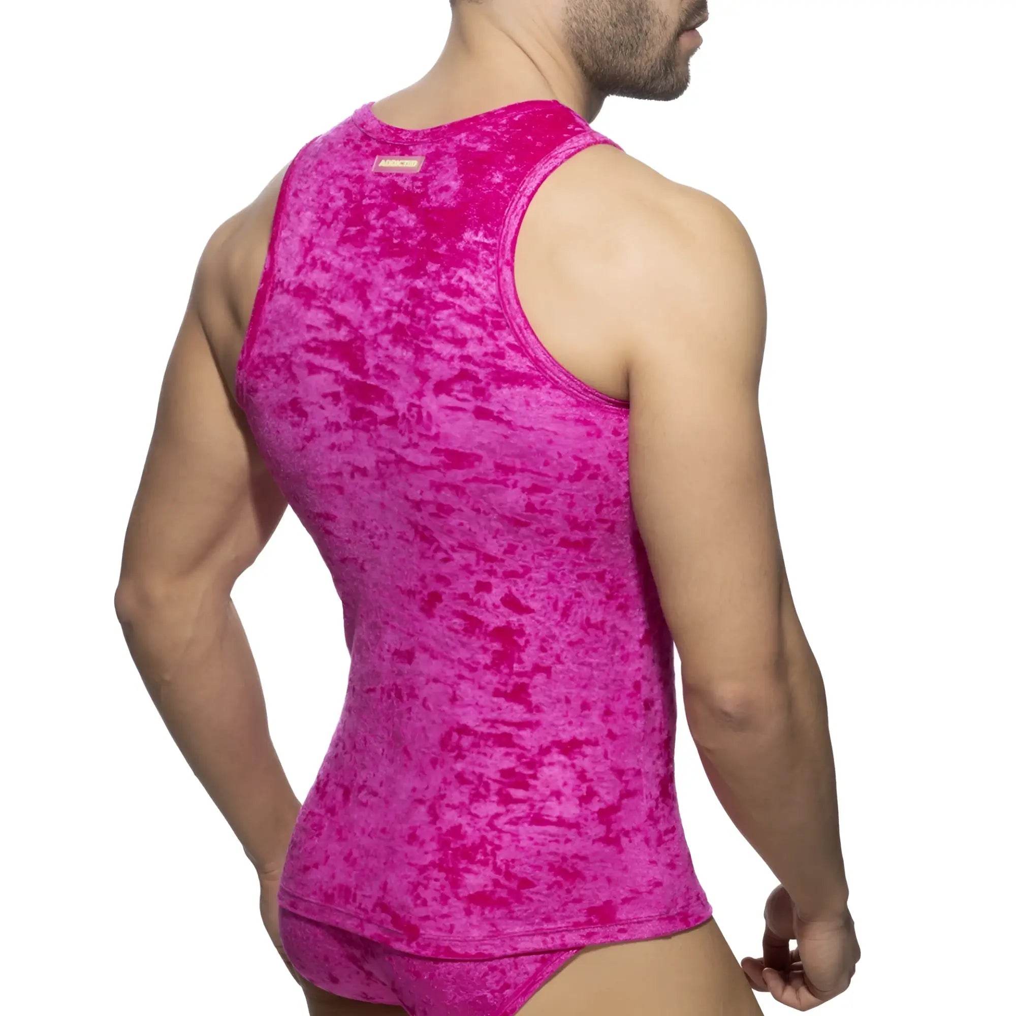 Vibrant fuchsia velvet shady tank top with a textured mottled finish perfect for stylish casual wear