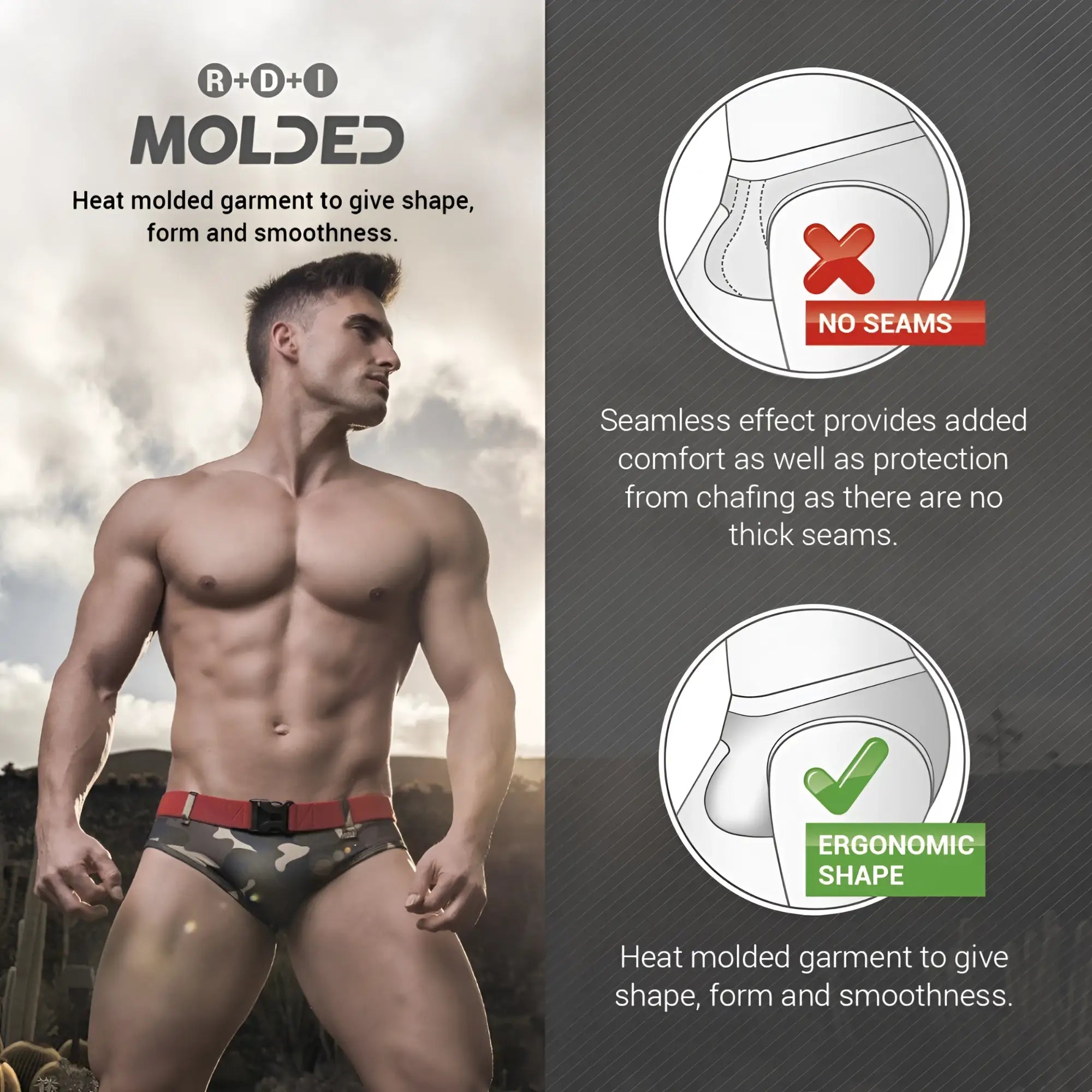 Vichy swim bikini brief camouflage pattern briefs with red waistband and black belt for swimwear use