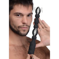 Black silicone vibrating anal beads with segmented design and silver battery icon graphics viper beads premium dual motor