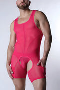 Void mesh body suit vibrant fuchsia sheer mesh with cutout design and side pockets for stylish wear