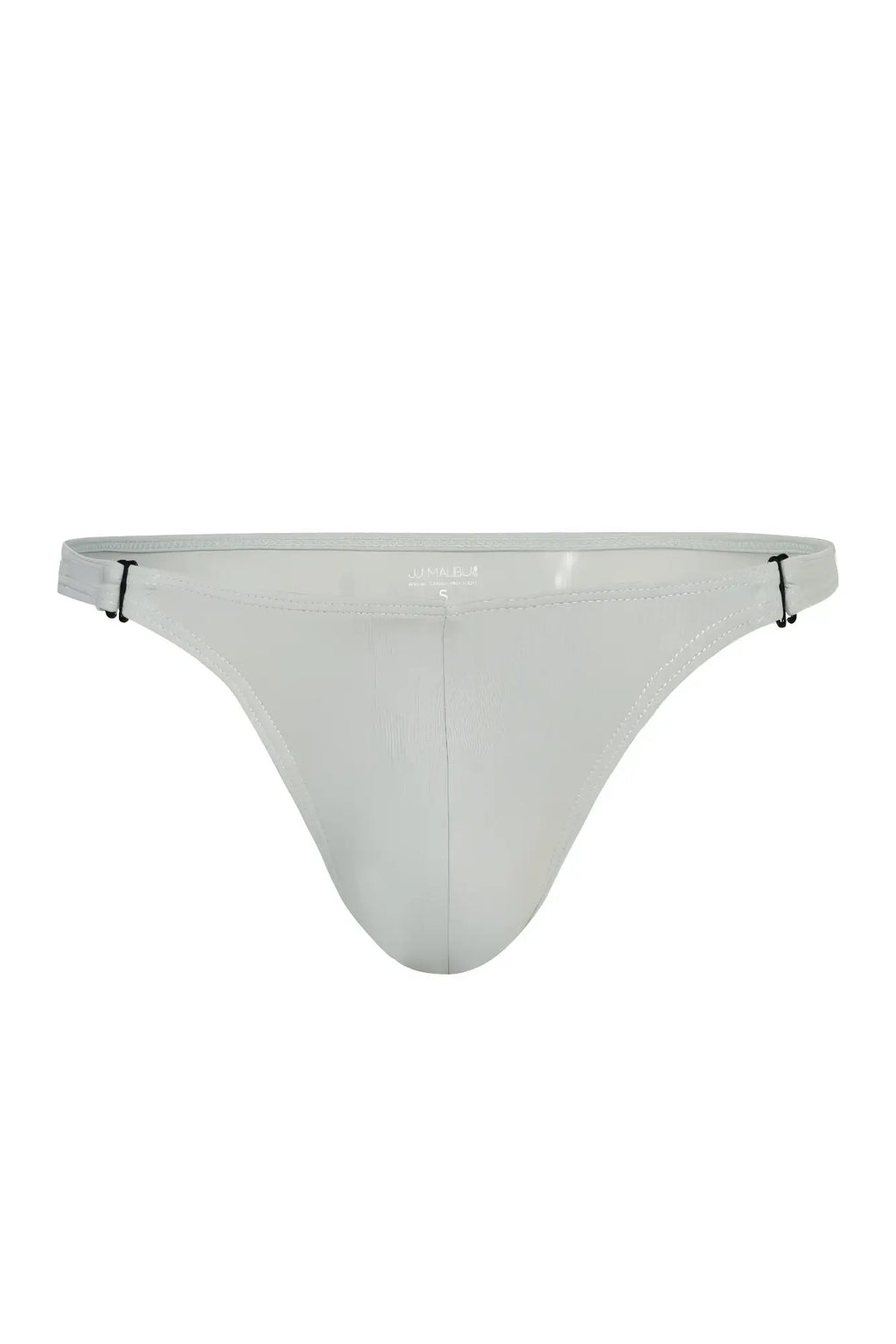 Transparent white latex thong with black adjustable side ties from voyage low cut swim bikini briefs for men pale grey