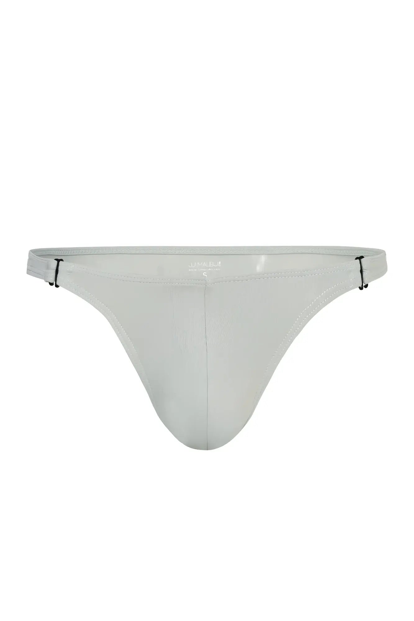 Transparent white latex thong with black adjustable side ties from voyage low cut swim bikini briefs for men pale grey