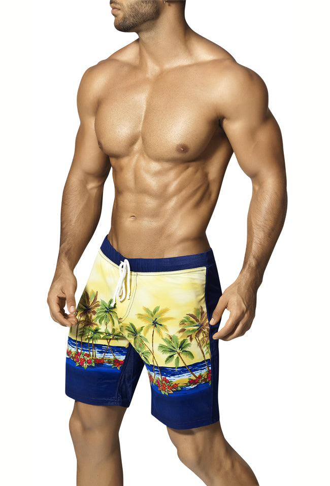 Vuthy Palm Tree Boardshorts Beachwear Blau/Gelb 320 Größe M