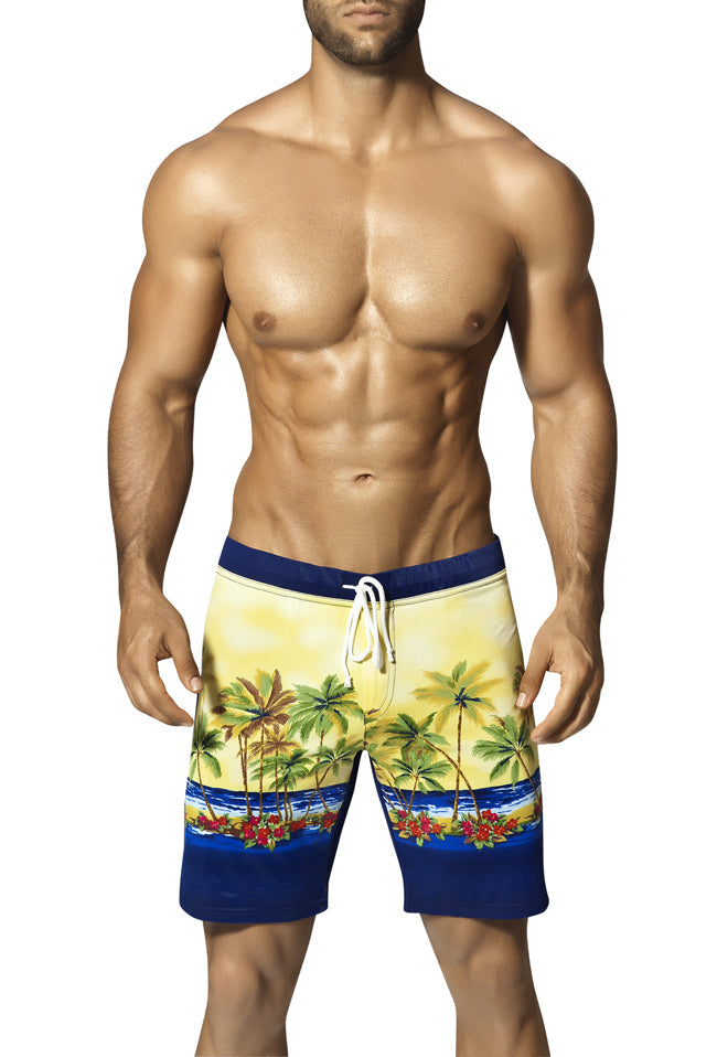 Vuthy Palm Tree Boardshorts Beachwear Blau/Gelb 320 Größe M