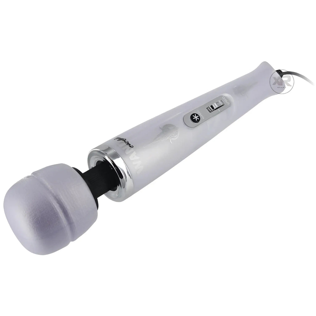 Wand Essentials 8-Speed Turbo Pearl massager in iridescent lavender with a chrome base and black corded handle.