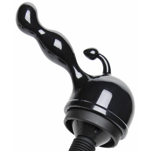 Wand Essentials black silicone P-Spot vibrating prostate massager with curved, bulbous design on a white background.