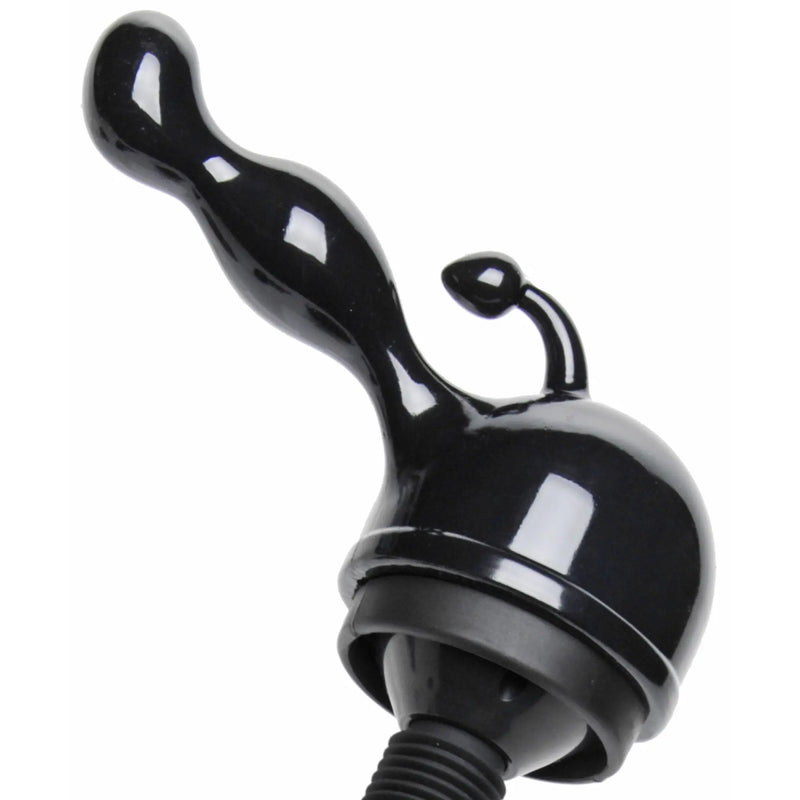 Wand Essentials black silicone P-Spot vibrating prostate massager with curved, bulbous design on a white background.