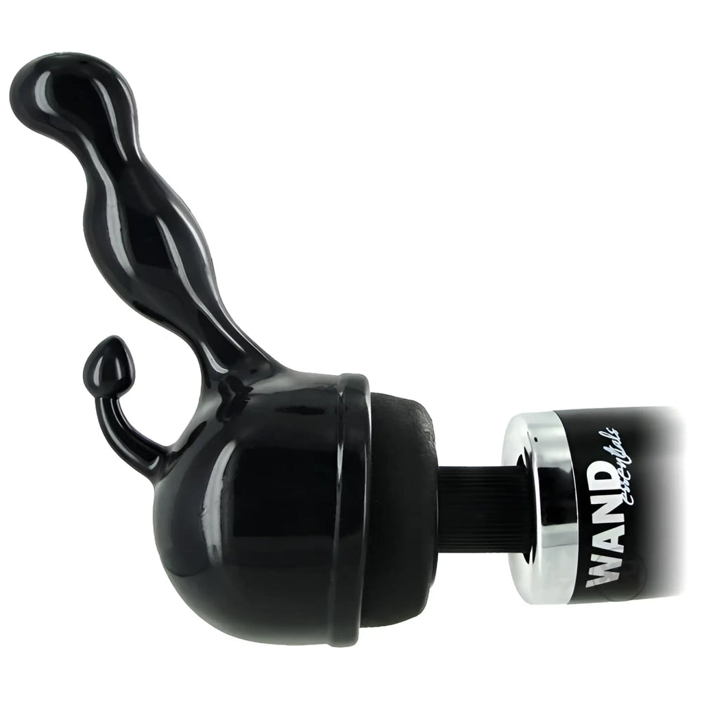 Wand Essentials Prostate Wand Attachment: black, dual-pronged silicone attachment for a wand massager.