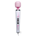 Wand Essentials The Trinity 7-Speed Wand Massager: white wand with pink floral accents and a pink silicone head.