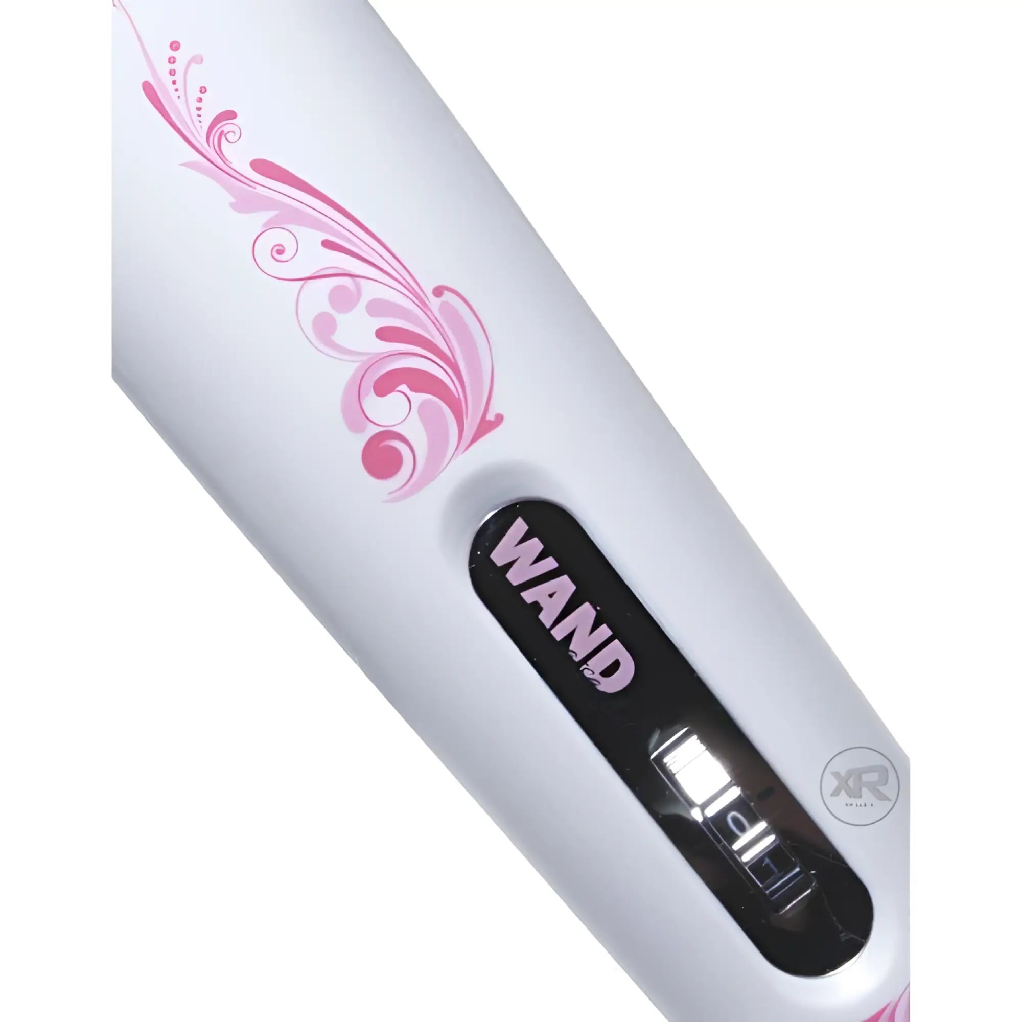 White Wand Essentials The Trinity massager with pink floral accents and a black control panel.