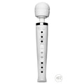 Wand Essentials Utopia white cordless wand massager with black decorative accents and button controls on a white handle.