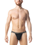 Black nastypig warm up jockstrap briefs with white striped trim designed for active support and comfort