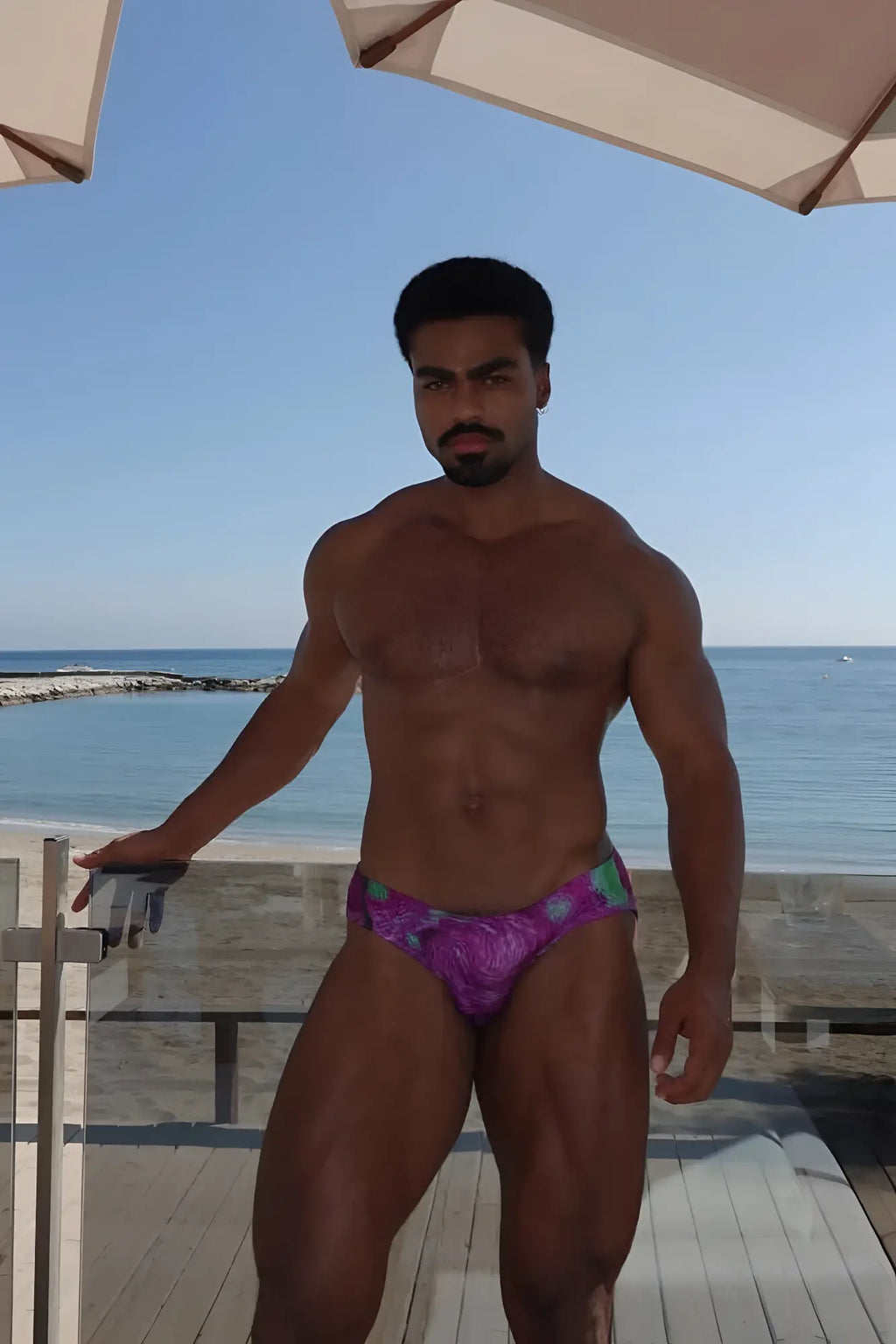 Purple floral-patterned swim trunks from wet-n-wild swim briefs spooky night collection designed for swimming