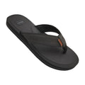 Black wharf sandal flip-flop with perforated strap and orange accent tag for casual wear
