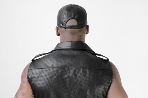 Whip It Leder Muskelshirt mit perforierter Tasche, ärmellos, SN7, Größe M