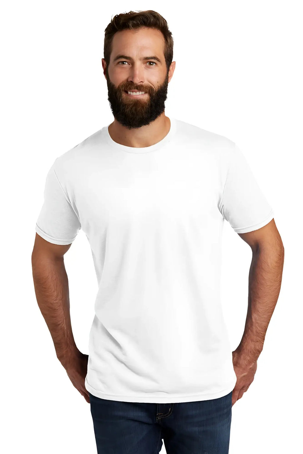 White athletic tri-blend barefront crew-neck t-shirt in white cotton showcasing a classic casual fit