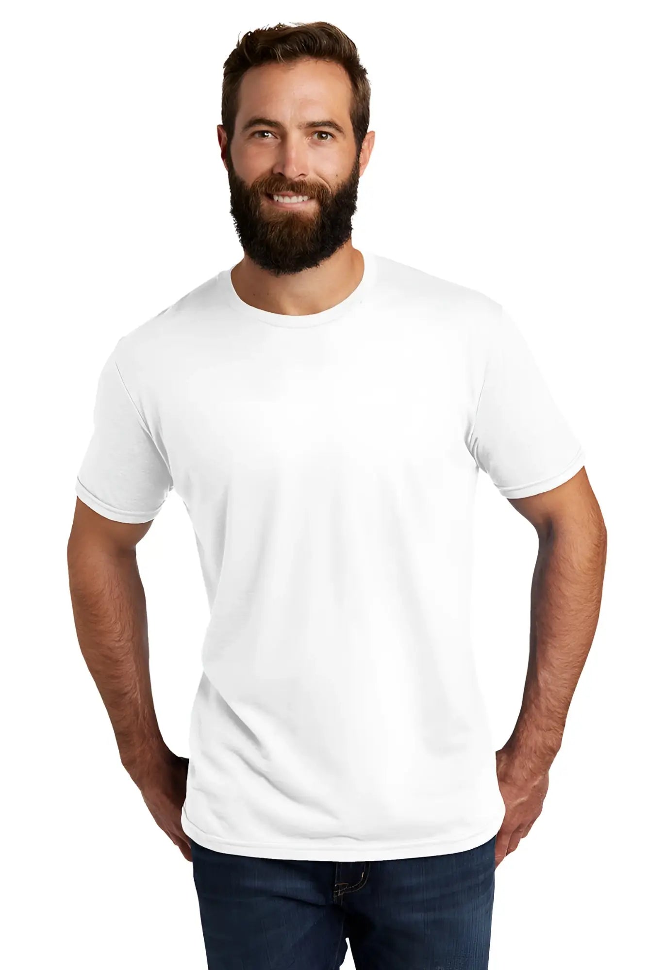 White athletic tri-blend barefront crew-neck t-shirt in white cotton showcasing a classic casual fit