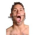 Silver metal whitehead ratchet mouth gag with adjustable bars and circular frame for dental use