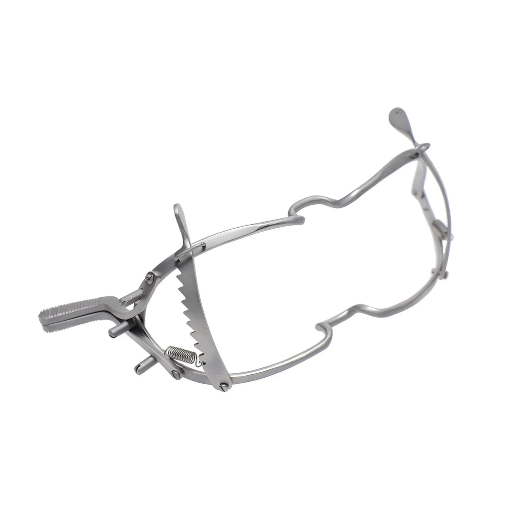 Whitehead ratchet mouth gag stainless steel with serrated handle and spring mechanism for medical use