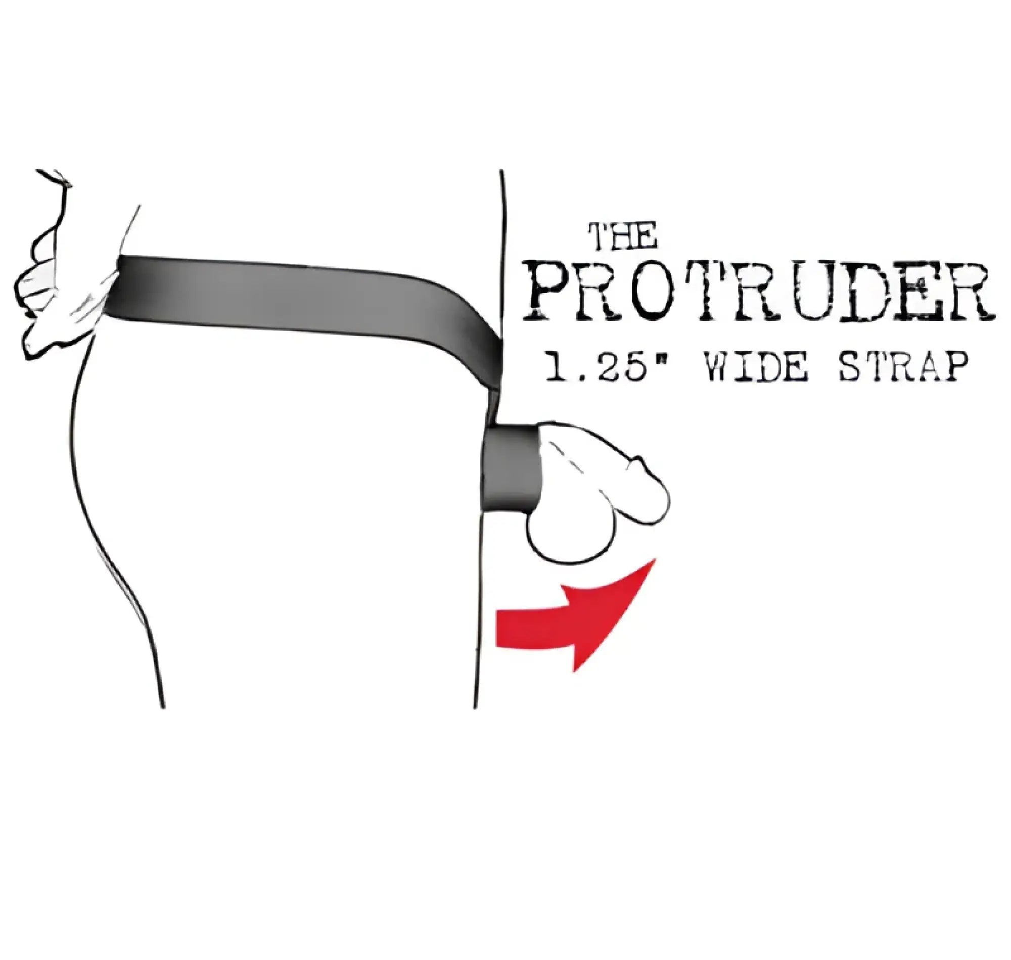 Line drawing of The Ball Lifter® Protruder with a 1.25-inch wide strap and a red arrow indicating lift.