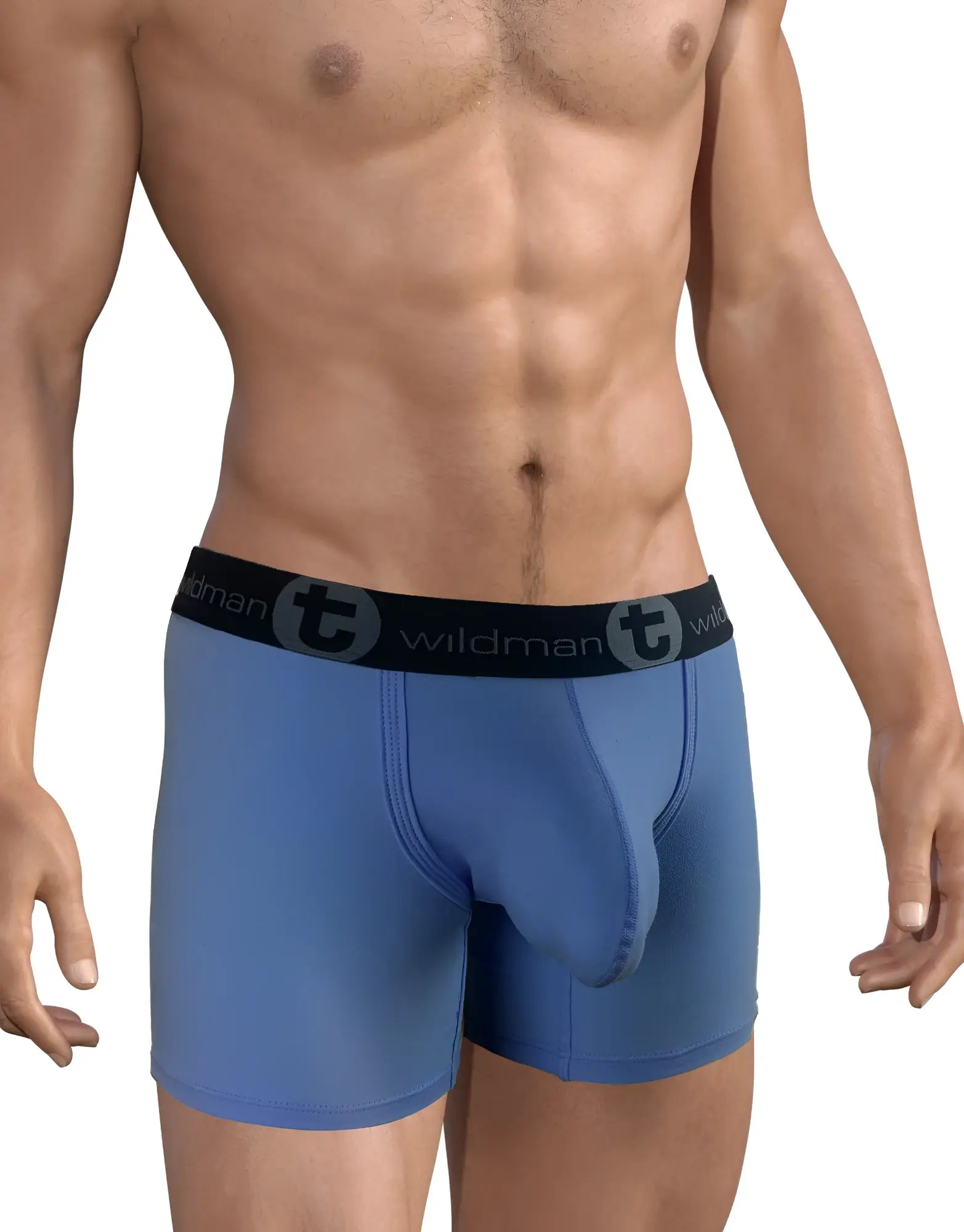 Big Boy Pouch 5" Inseam Boxer Brief in dark blue on a muscular model with a black branded waistband.