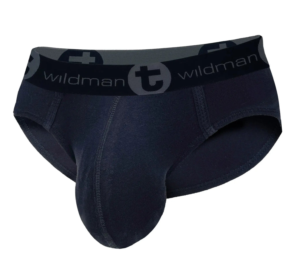 Black WildmanT cotton brief with a contoured big boy pouch and an elastic waistband featuring the brand logo.