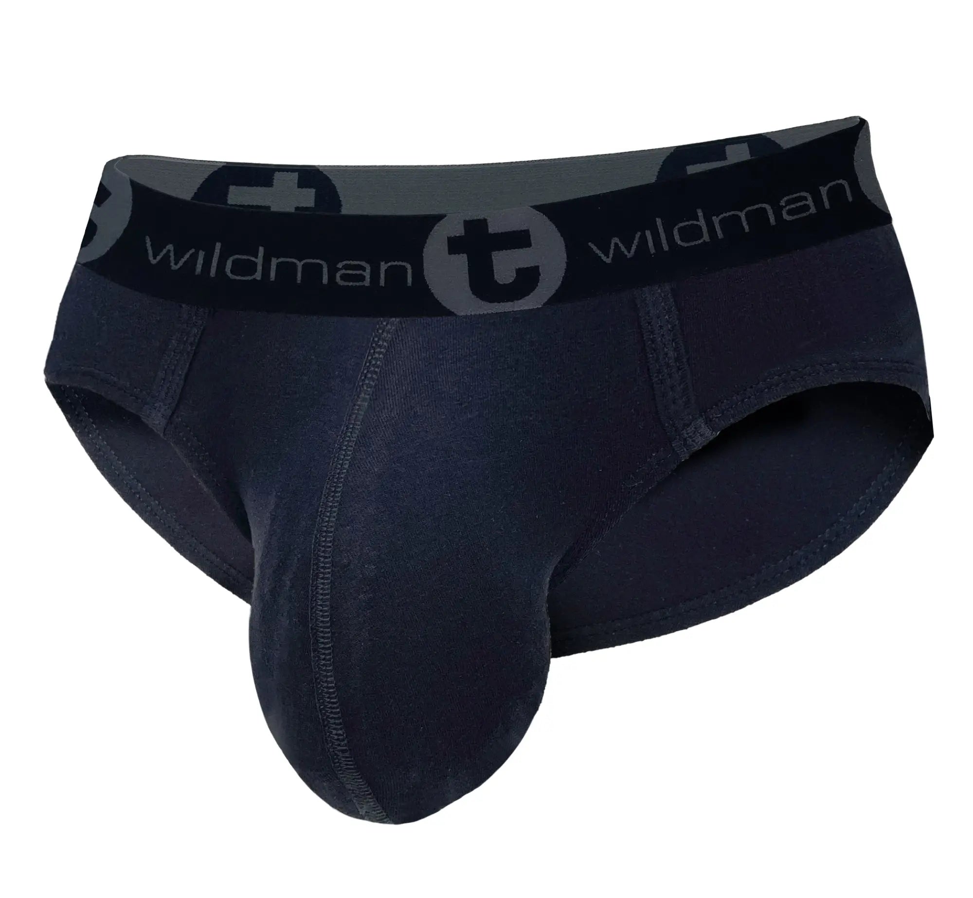Black WildmanT cotton brief with a contoured big boy pouch and an elastic waistband featuring the brand logo.