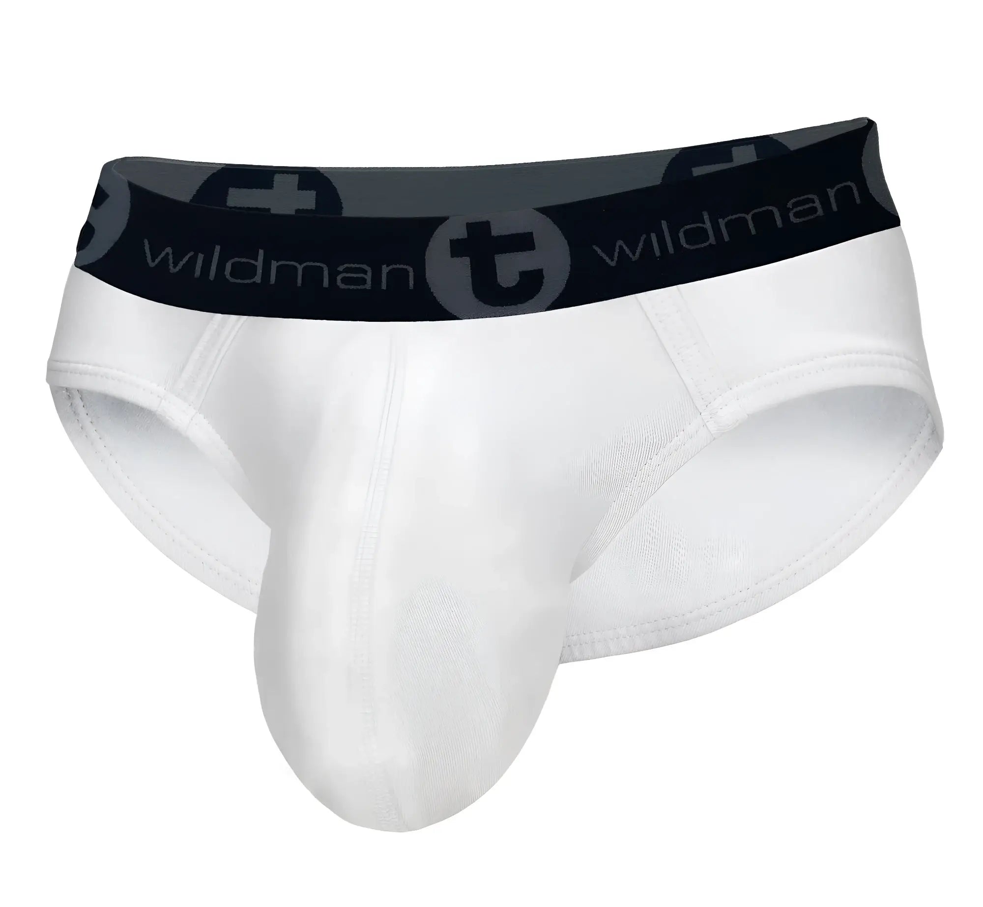 White WildmanT cotton brief with a large contour pouch and a black branded elastic waistband.